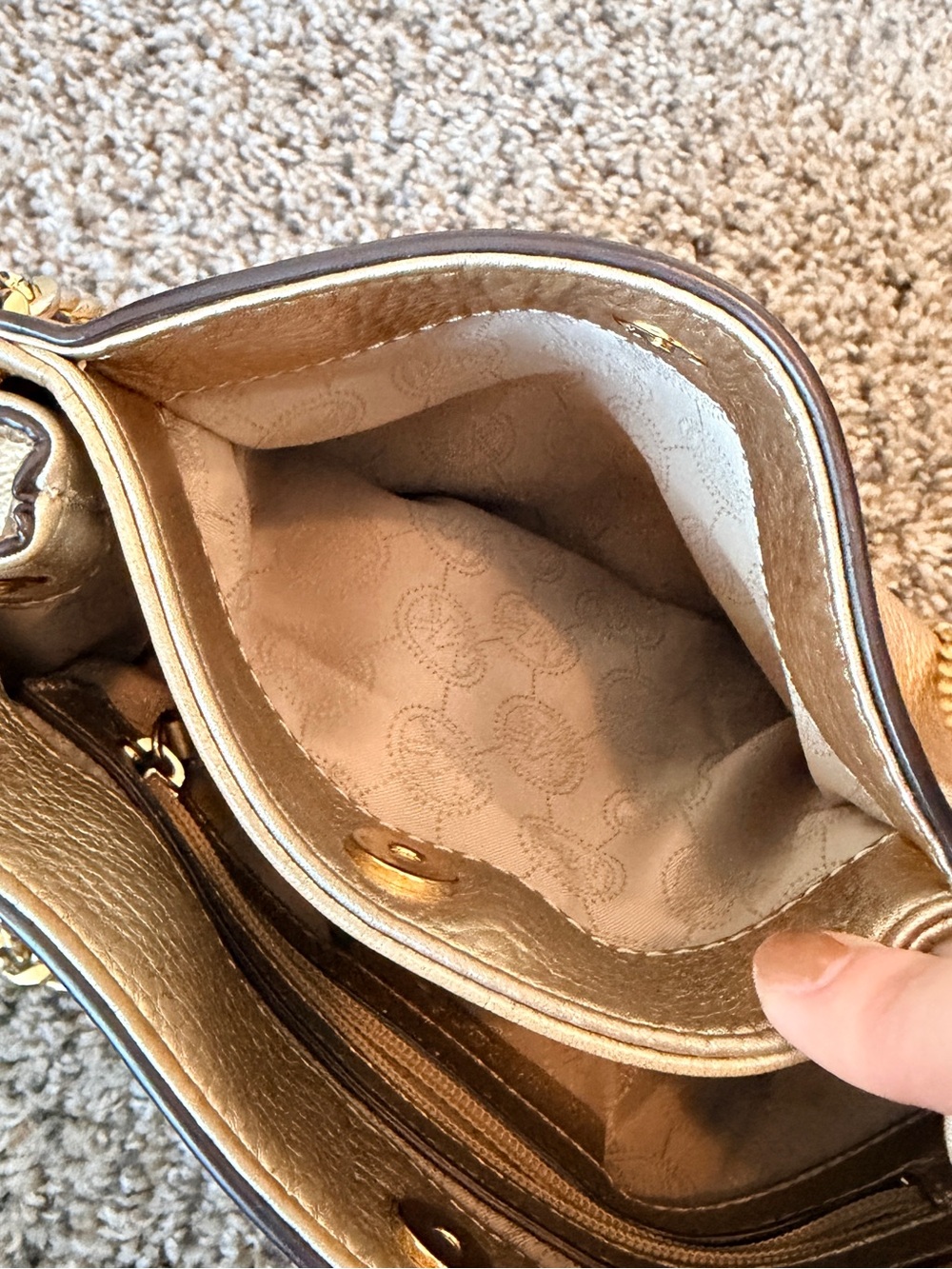Michael Kors Metallic Gold Leather Shoulder Bag with Chain Straps - Picture 8 of 8